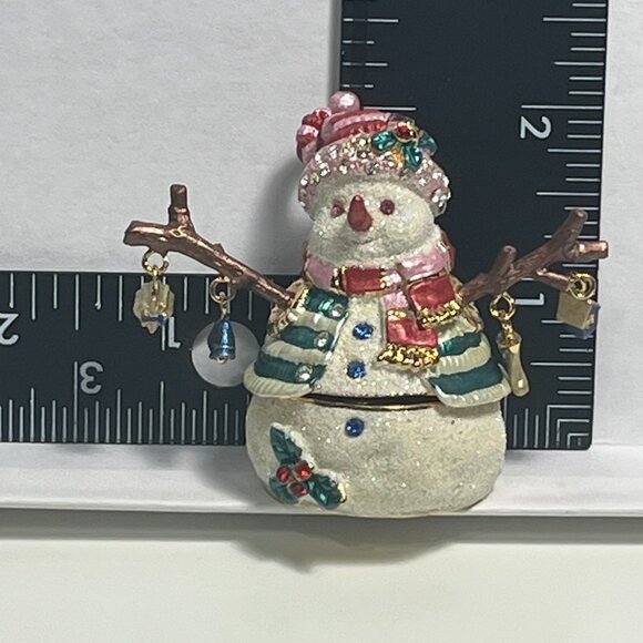 Jeweled Pewter Enameled Snowman Trinket Box - Picture 9 of 11